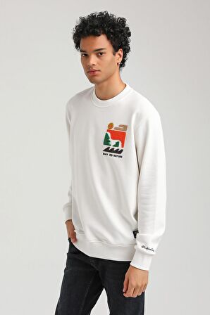 Bisiklet Yaka Ekru Slim Fit Sweatshirt 23FWM60151