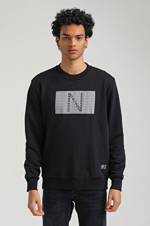 Bisiklet Yaka Lacivert Slim Fit Sweatshirt 23FWM60152