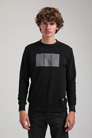 Bisiklet Yaka Siyah Slim Fit Sweatshirt 23FWM60152