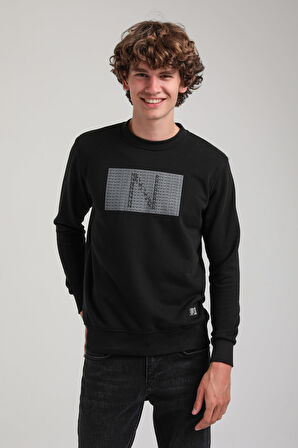 Bisiklet Yaka Siyah Slim Fit Sweatshirt 23FWM60152