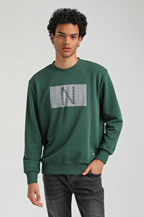 Bisiklet Yaka Yeşil Slim Fit Sweatshirt 23FWM60152