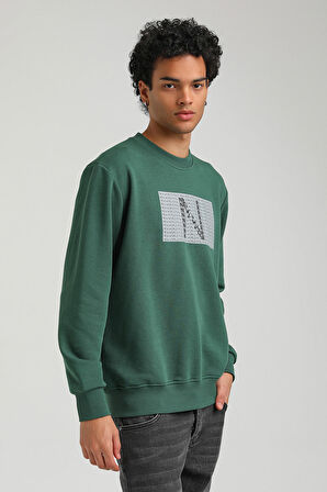 Bisiklet Yaka Yeşil Slim Fit Sweatshirt 23FWM60152