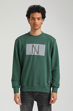 Bisiklet Yaka Yeşil Slim Fit Sweatshirt 23FWM60152