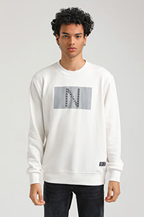 Bisiklet Yaka Ekru Slim Fit Sweatshirt 23FWM60152