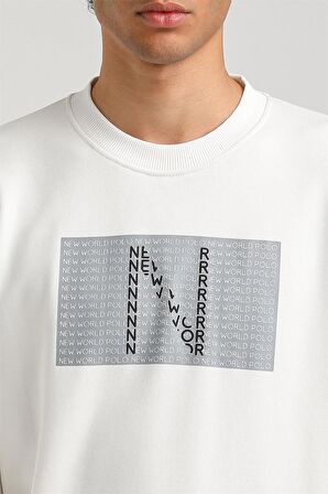 Bisiklet Yaka Ekru Slim Fit Sweatshirt 23FWM60152