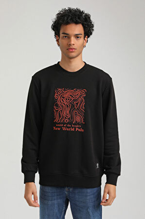 Bisiklet Yaka Siyah Slim Fit Sweatshirt 23FWM60153