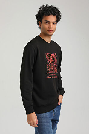 Bisiklet Yaka Siyah Slim Fit Sweatshirt 23FWM60153