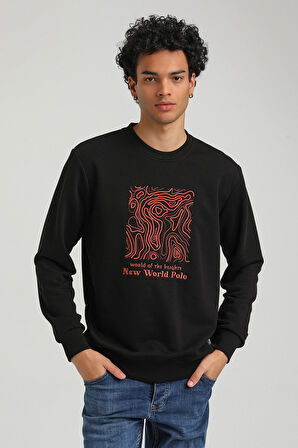 Bisiklet Yaka Siyah Slim Fit Sweatshirt 23FWM60153