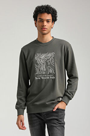 Bisiklet Yaka Haki Slim Fit Sweatshirt 23FWM60153