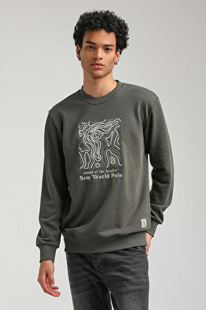 Bisiklet Yaka Haki Slim Fit Sweatshirt 23FWM60153