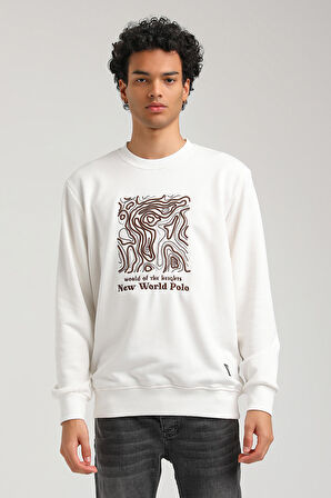 Bisiklet Yaka Ekru Slim Fit Sweatshirt 23FWM60153