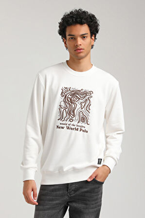 Bisiklet Yaka Ekru Slim Fit Sweatshirt 23FWM60153