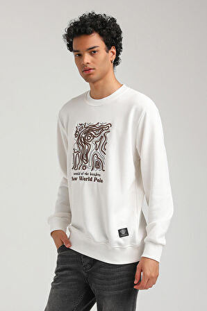 Bisiklet Yaka Ekru Slim Fit Sweatshirt 23FWM60153