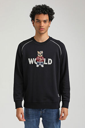 Bisiklet Yaka Lacivert Slim Fit Sweatshirt 23FWM60154