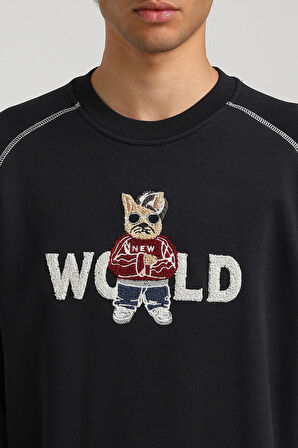 Bisiklet Yaka Lacivert Slim Fit Sweatshirt 23FWM60154