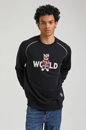 Bisiklet Yaka Lacivert Slim Fit Sweatshirt 23FWM60154