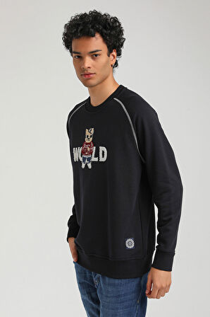 Bisiklet Yaka Lacivert Slim Fit Sweatshirt 23FWM60154