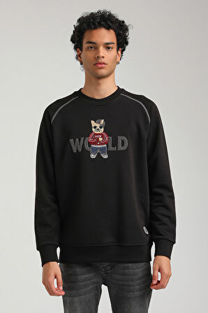 Bisiklet Yaka Siyah Slim Fit Sweatshirt 23FWM60154