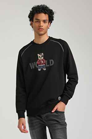 Bisiklet Yaka Siyah Slim Fit Sweatshirt 23FWM60154