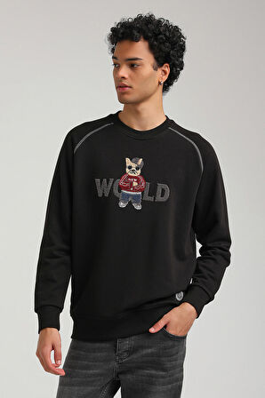 Bisiklet Yaka Siyah Slim Fit Sweatshirt 23FWM60154