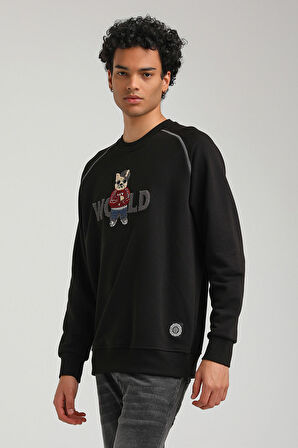 Bisiklet Yaka Siyah Slim Fit Sweatshirt 23FWM60154