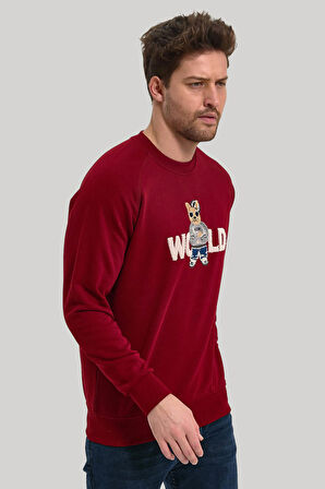 Bisiklet Yaka Bordo Slim Fit Sweatshirt 23FWM60154