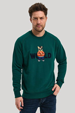 Bisiklet Yaka Yeşil Slim Fit Sweatshirt 23FWM60154