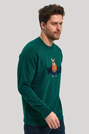 Bisiklet Yaka Yeşil Slim Fit Sweatshirt 23FWM60154