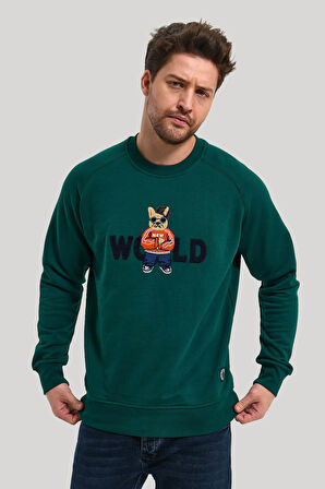 Bisiklet Yaka Yeşil Slim Fit Sweatshirt 23FWM60154