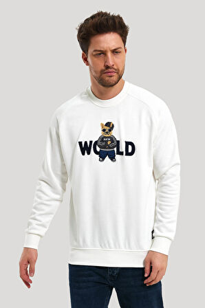 Bisiklet Yaka Ekru Slim Fit Sweatshirt 23FWM60154