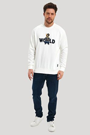 Bisiklet Yaka Ekru Slim Fit Sweatshirt 23FWM60154