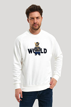 Bisiklet Yaka Ekru Slim Fit Sweatshirt 23FWM60154