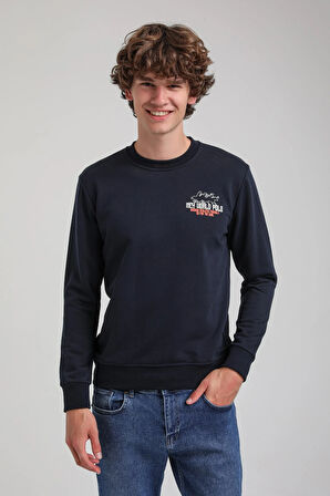 Bisiklet Yaka Lacivert Slim Fit Sweatshirt 23FWM60158