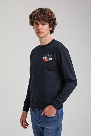 Bisiklet Yaka Lacivert Slim Fit Sweatshirt 23FWM60158