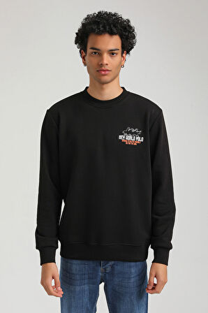 Bisiklet Yaka Siyah Slim Fit Sweatshirt 23FWM60158