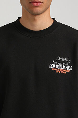 Bisiklet Yaka Siyah Slim Fit Sweatshirt 23FWM60158