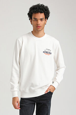 Bisiklet Yaka Ekru Slim Fit Sweatshirt 23FWM60158