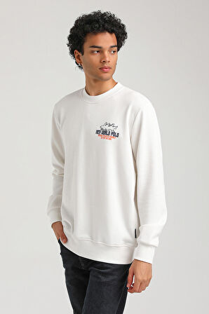 Bisiklet Yaka Ekru Slim Fit Sweatshirt 23FWM60158