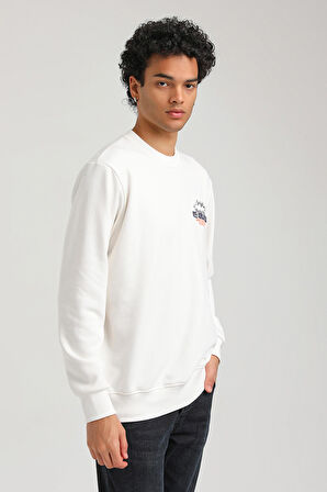 Bisiklet Yaka Ekru Slim Fit Sweatshirt 23FWM60158