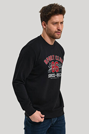 Bisiklet Yaka Siyah Slim Fit Sweatshirt 23FWM60159