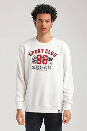 Bisiklet Yaka Ekru Slim Fit Sweatshirt 23FWM60159