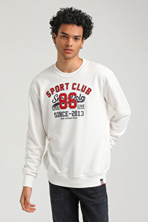 Bisiklet Yaka Ekru Slim Fit Sweatshirt 23FWM60159