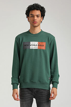 Bisiklet Yaka Yeşil Slim Fit Sweatshirt 23FWM60155