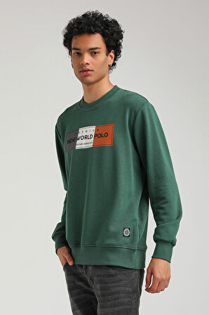 Bisiklet Yaka Yeşil Slim Fit Sweatshirt 23FWM60155