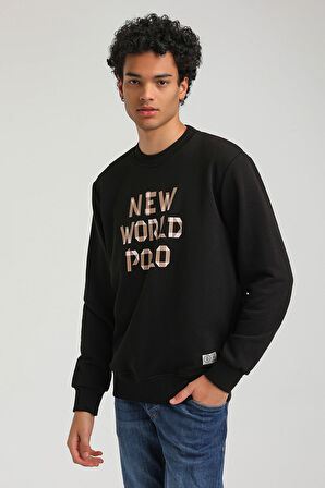 Bisiklet Yaka Siyah Slim Fit Sweatshirt 23FWM60161