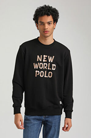 Bisiklet Yaka Siyah Slim Fit Sweatshirt 23FWM60161