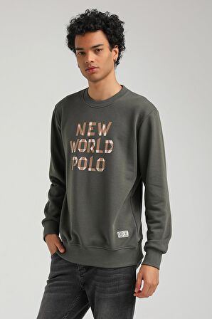 Bisiklet Yaka Haki Slim Fit Sweatshirt 23FWM60161