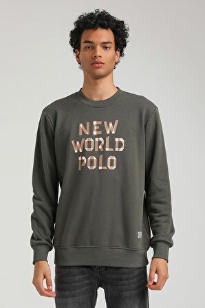 Bisiklet Yaka Haki Slim Fit Sweatshirt 23FWM60161