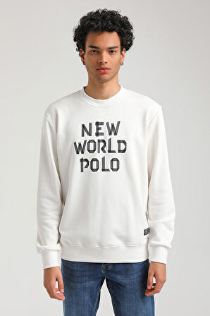 Bisiklet Yaka Ekru Slim Fit Sweatshirt 23FWM60161