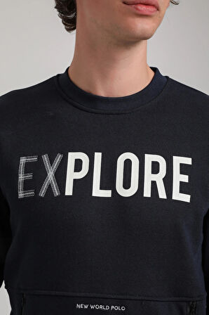 Bisiklet Yaka Lacivert Slim Fit Sweatshirt 23FWM60165